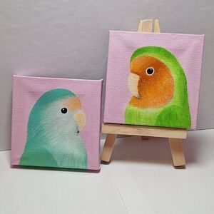 Rosy-faced Lovebirds Hand-painted Canvas Magnets - Set of 2